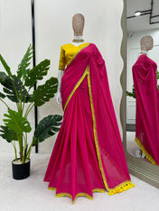 Party Wear Pink Color Mul Cotton Saree For Girls