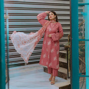 Party Wear Pink Color Roman Silk Kurti For Woemn