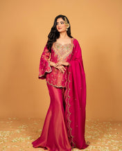 Party Wear Pink Color Silk Embroidery Sequence Suit For Girls