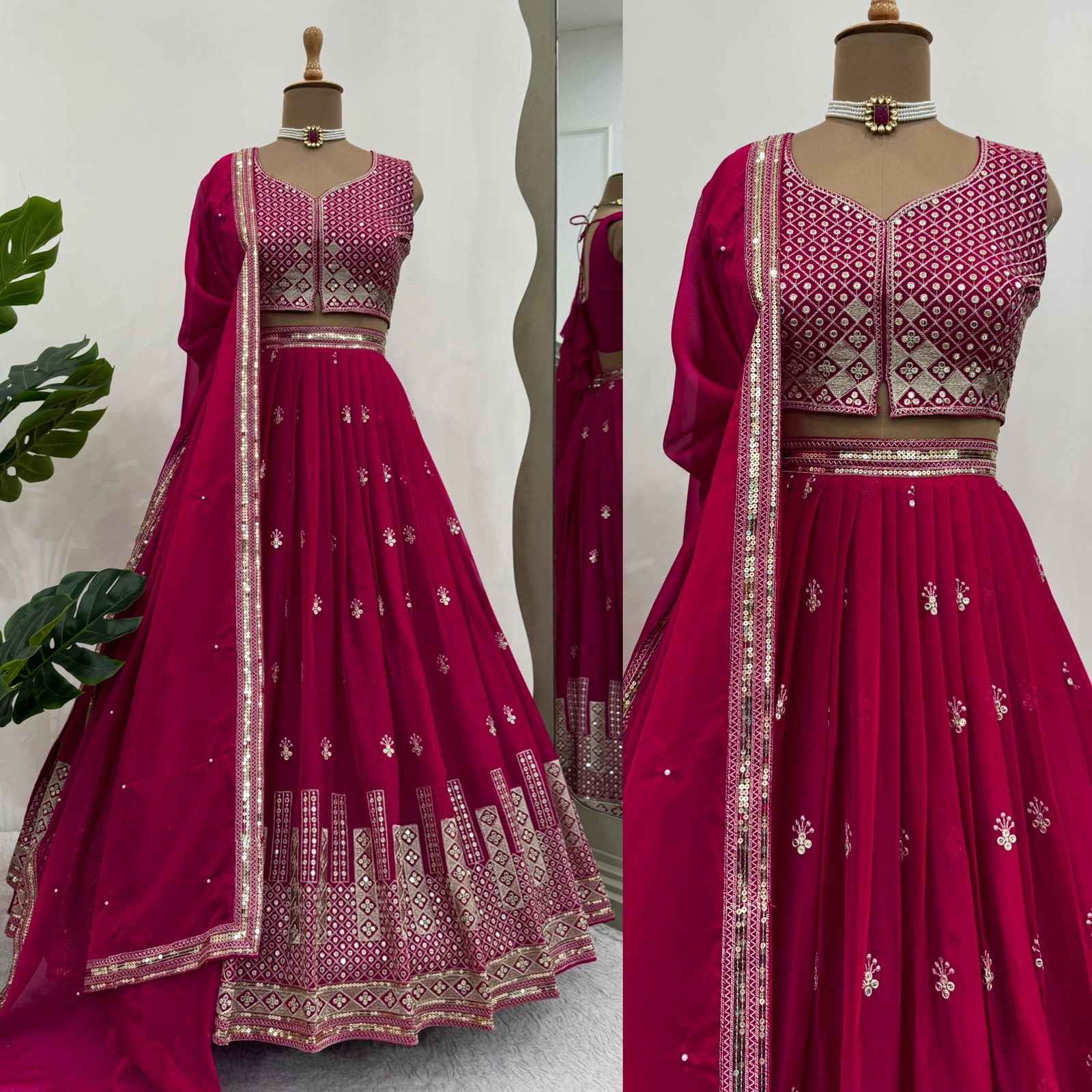 Party Wear Pink Color Tabby Organza Lehenga For Girls