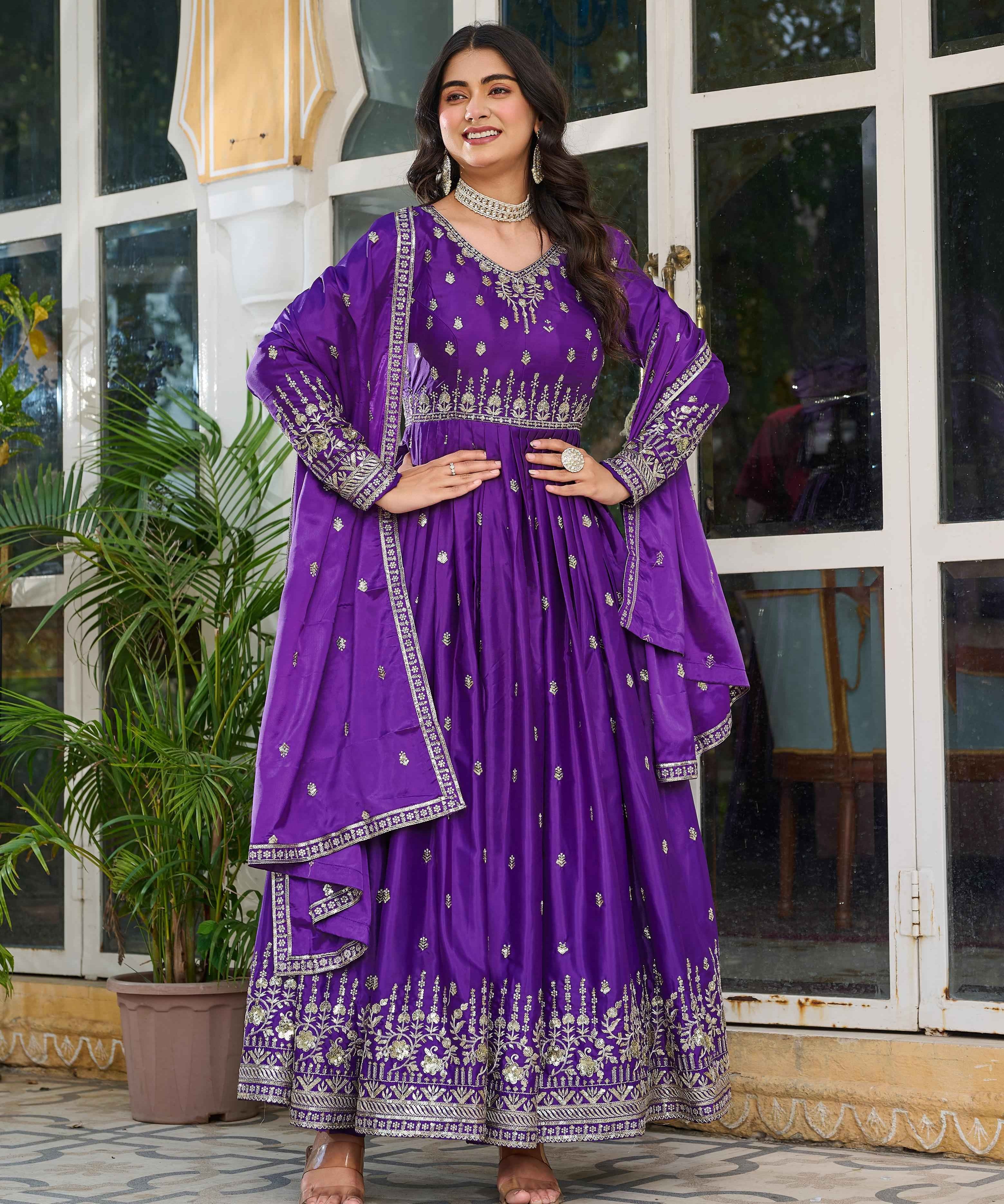 Party Wear Purple Color American Silk Gown For Girls