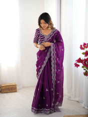 Party Wear Purple Color Jimmy Chu Saree For Girls