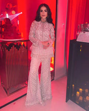 Party Wear Silver Color Micro With Net Embroidery Belt Sharara For Girls