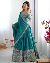 Party Wear Sky Blue Color Natural Crep Silk Lehenga For Women