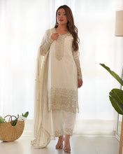 Party Wear White Color Pure Chinon Silk Kurti For Girls