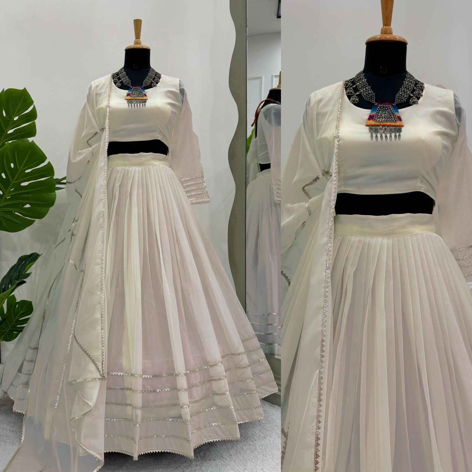 Party Wear White Color Tabby Organza Lehenga For Girls