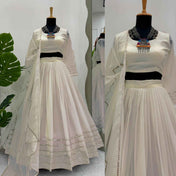 Party Wear White Color Tabby Organza Lehenga For Girls
