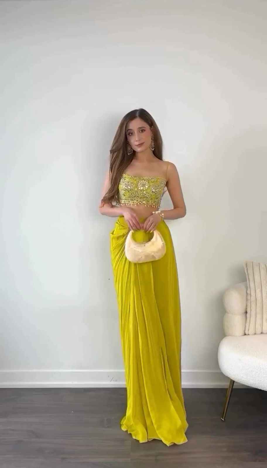 Party Wear Yellow Color Chinon silk Dhoti With Strug Choli for girls