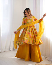Party Wear Yellow Color Heavy Soft Chanderi Gown For Girls