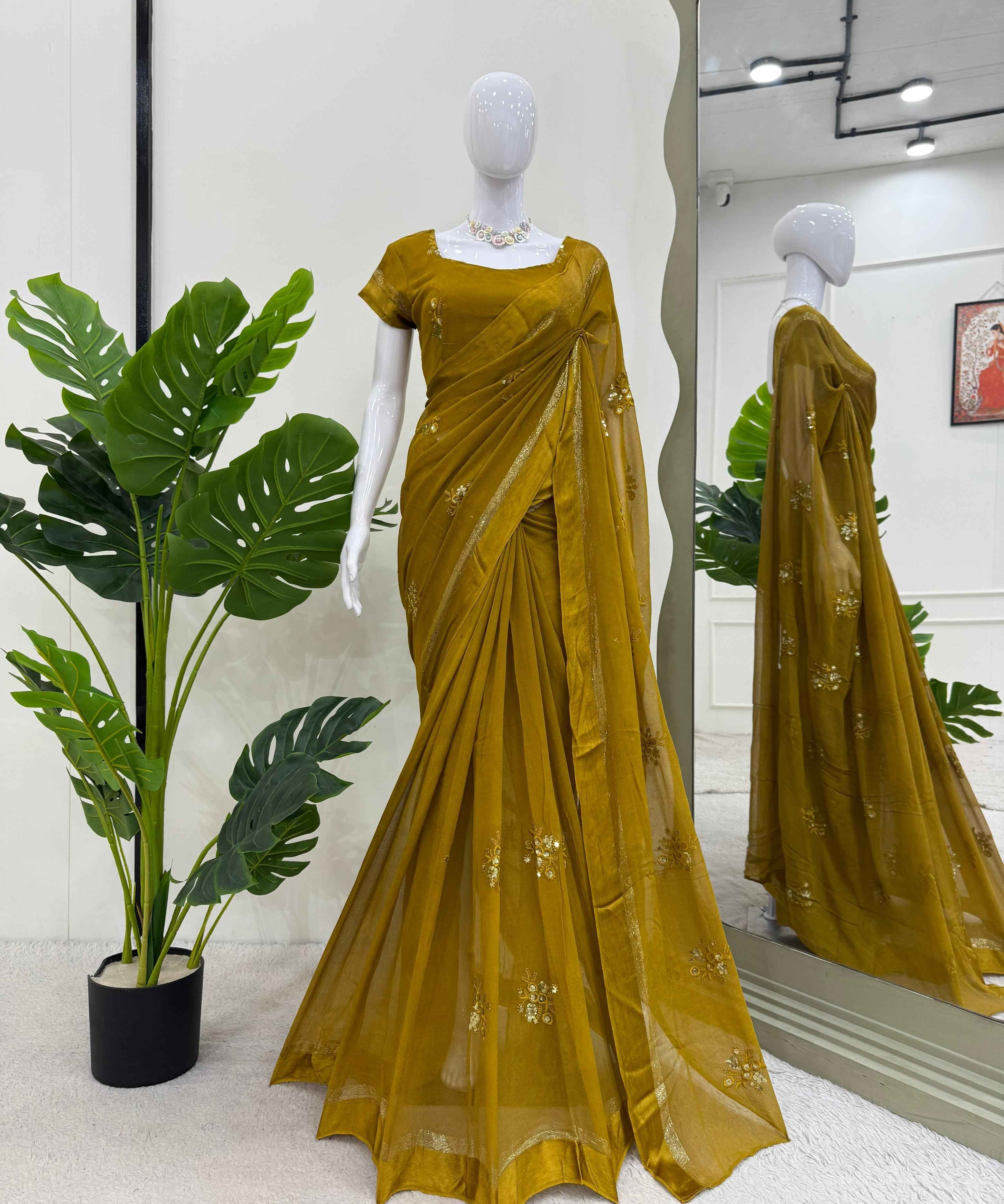 Party Wear Yellow Color Kota Silk Saree For Women