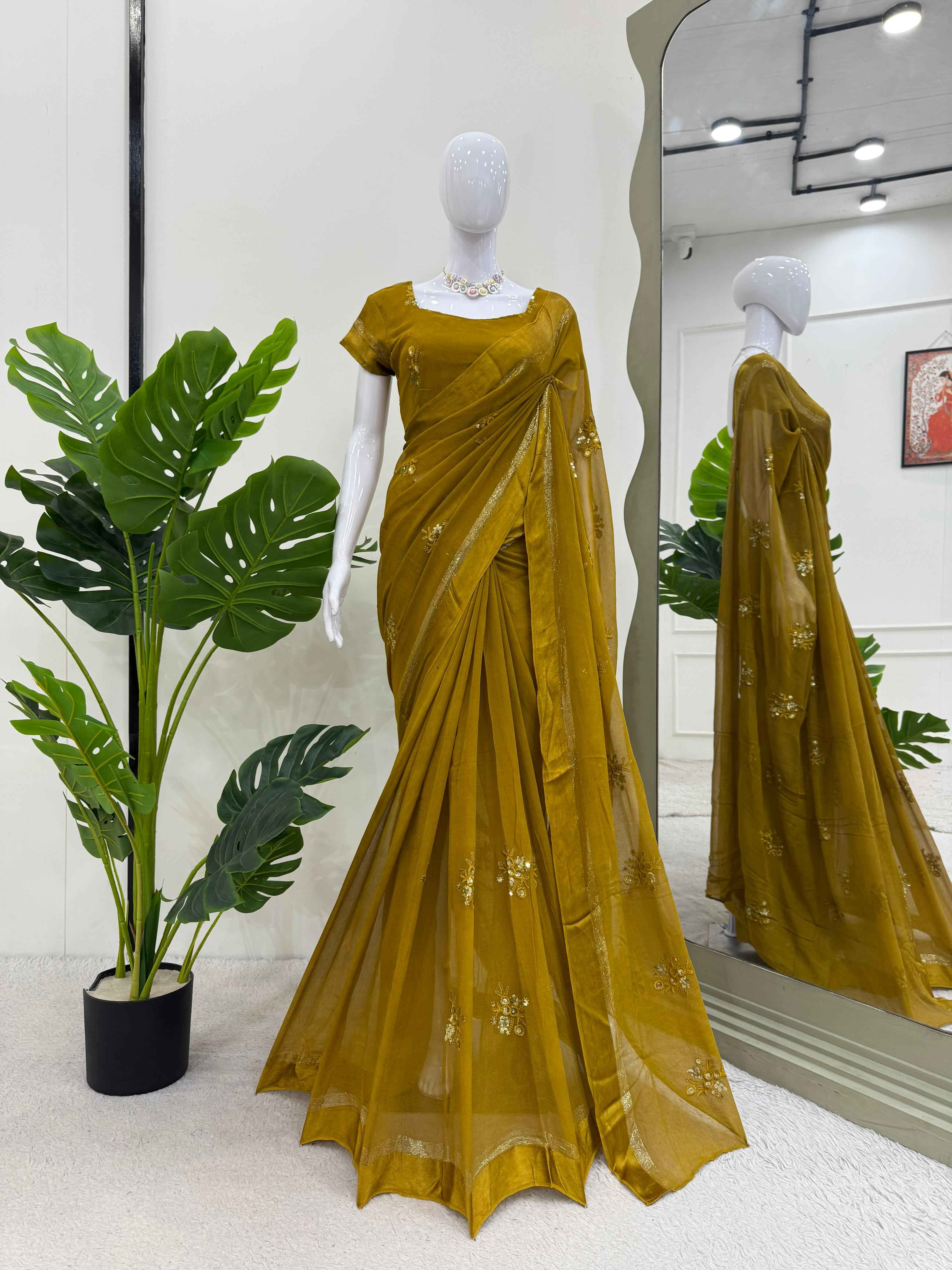 Party Wear Yellow Color Kota Silk Saree For Women