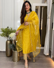 Party Wear Yellow Color Roman Silk Kurti For Girls