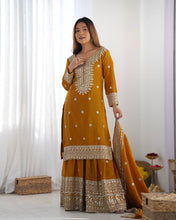 Party Wear Yellow color Heavy Chinnon Silk Sharara Set for girls