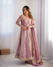Party Wear Peach Color Fandy Silk Gown For Girls