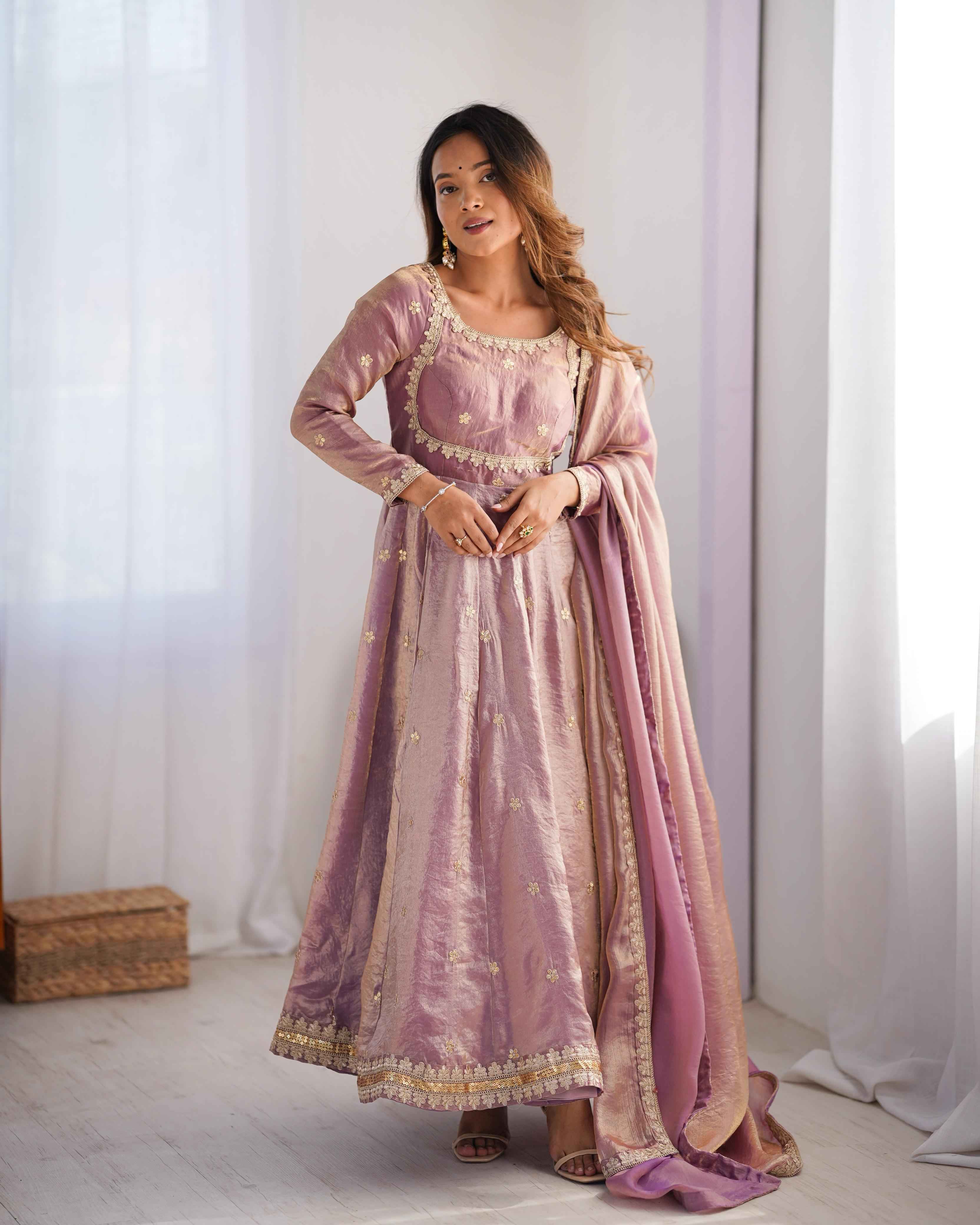 Party Wear Peach Color Fandy Silk Gown For Girls