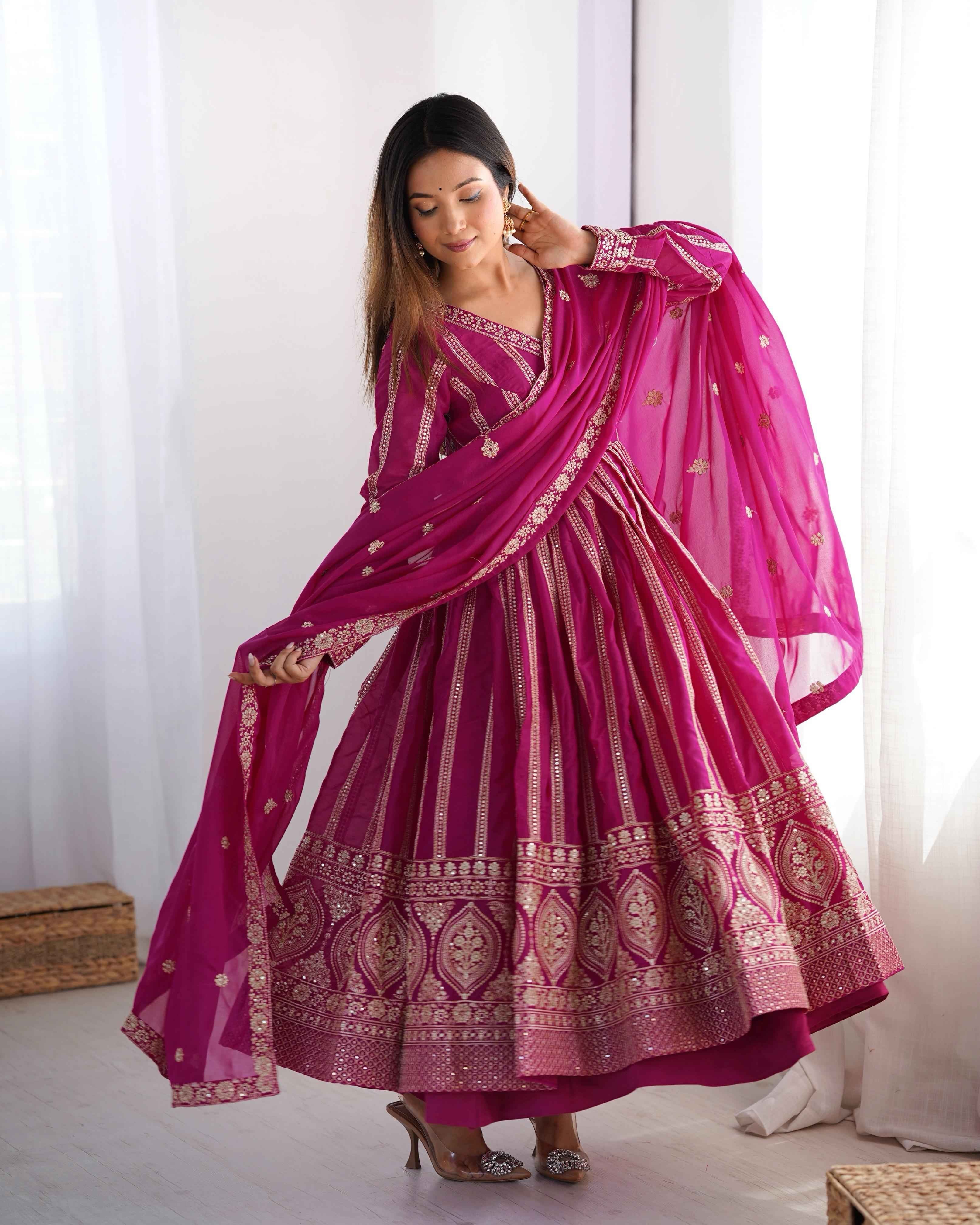 Party Wear Pink Color Star Georgette Gown For Girls