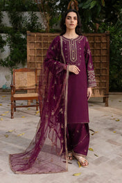 Maroon Embroidered 3 Piece Suit Set for Women