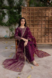 Maroon Embroidered 3 Piece Suit Set for Women