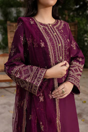 Maroon Embroidered 3 Piece Suit Set for Women