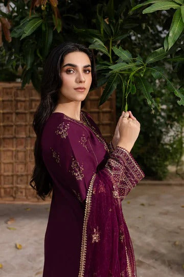 Maroon Embroidered 3 Piece Suit Set for Women