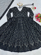 Party Wear Black Color Foux Gorgette Gown for Girls