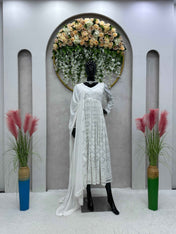 Party Wear White Color Foux Gorgette Gown For Girls