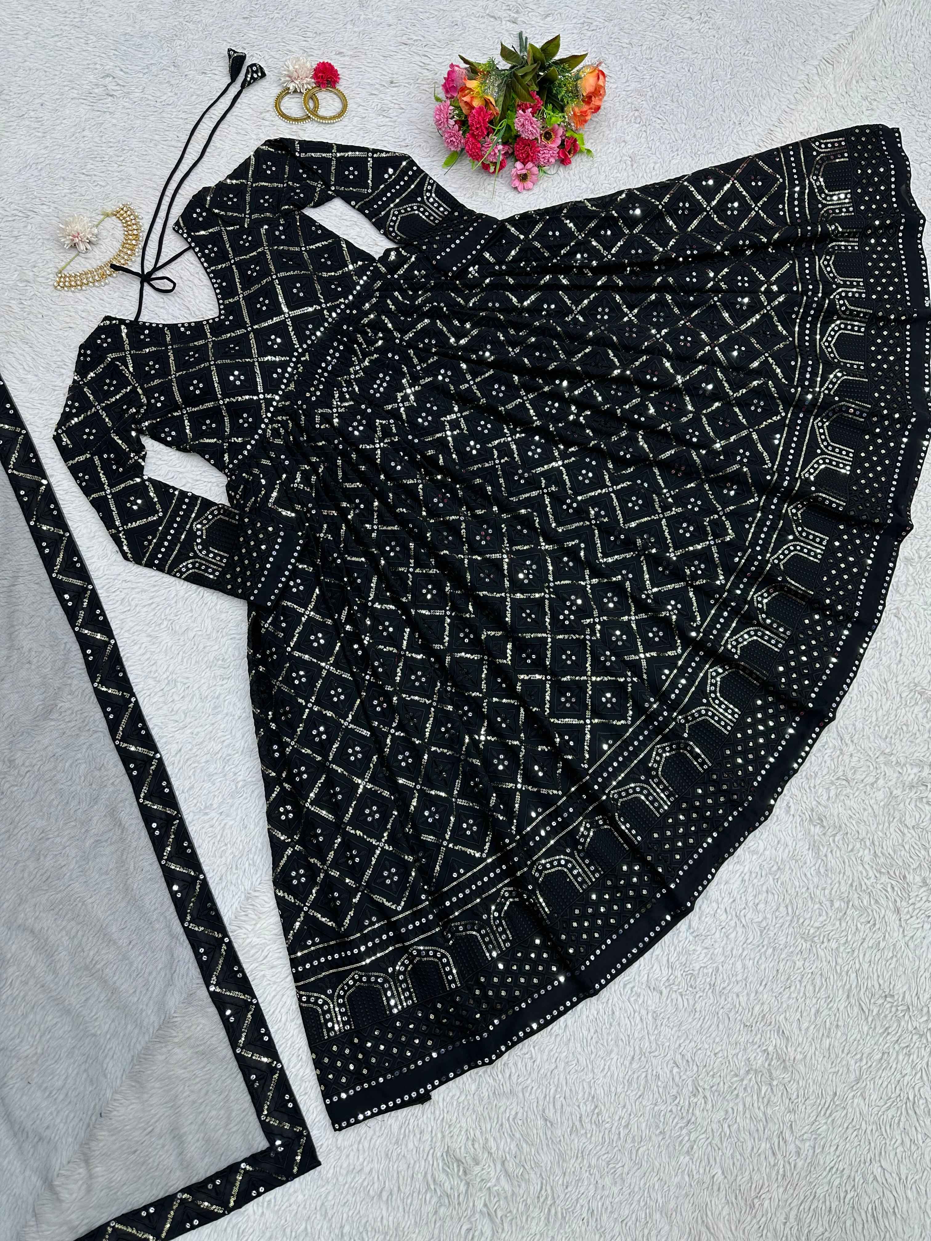 Party Wear Black Color Foux Gorgette Gown for Girls