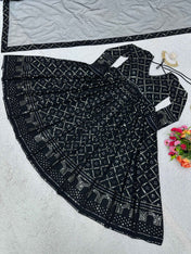 Party Wear Black Color Foux Gorgette Gown for Girls
