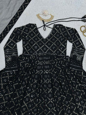 Party Wear Black Color Foux Gorgette Gown for Girls