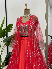 Wedding Wear Red Color Japan Satin Indowestern For Girls