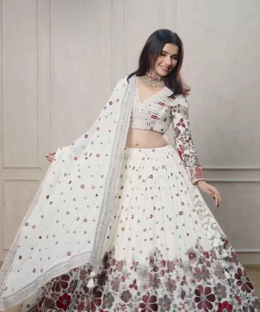 wedding wear White Color Gorgette Lehenga Choli for girls