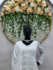 Party Wear White Color Foux Gorgette Gown For Girls