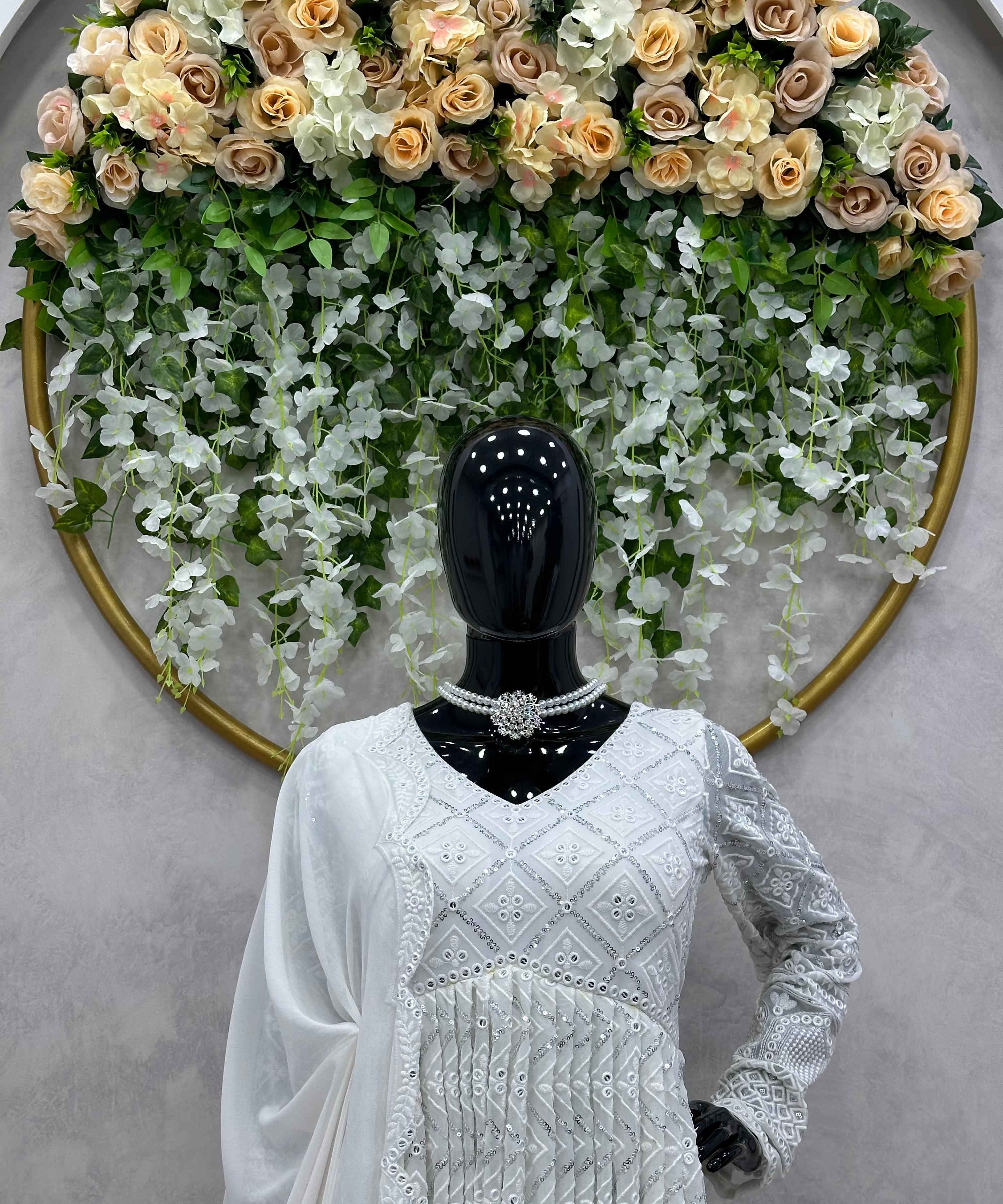 Party Wear White Color Foux Gorgette Gown For Girls