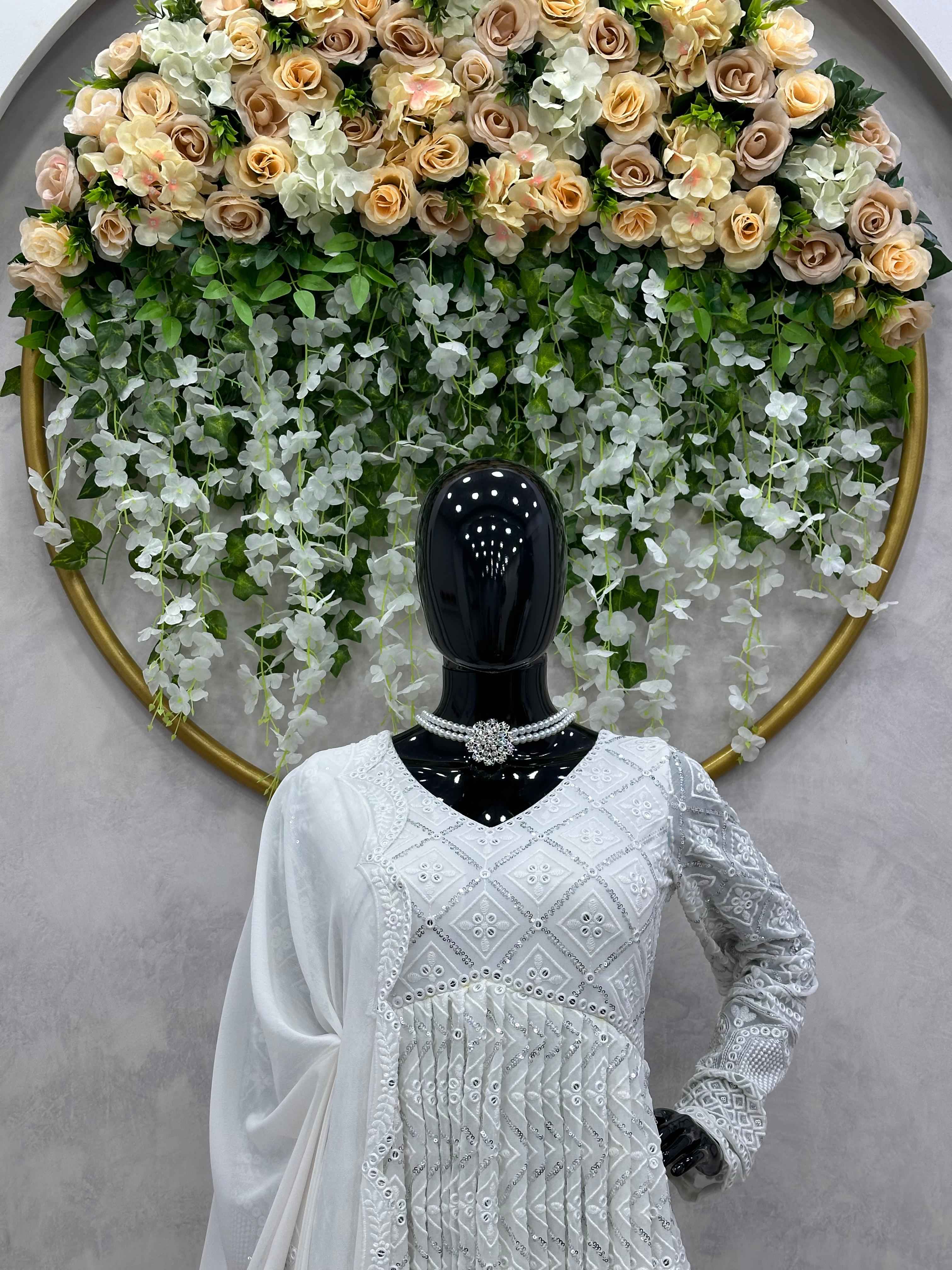 Party Wear White Color Foux Gorgette Gown For Girls