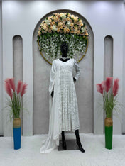 Party Wear White Color Foux Gorgette Gown For Girls