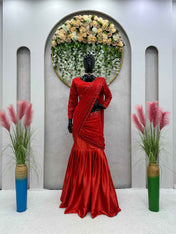 Wedding Wear Red Color Altar Satin Saree For Women