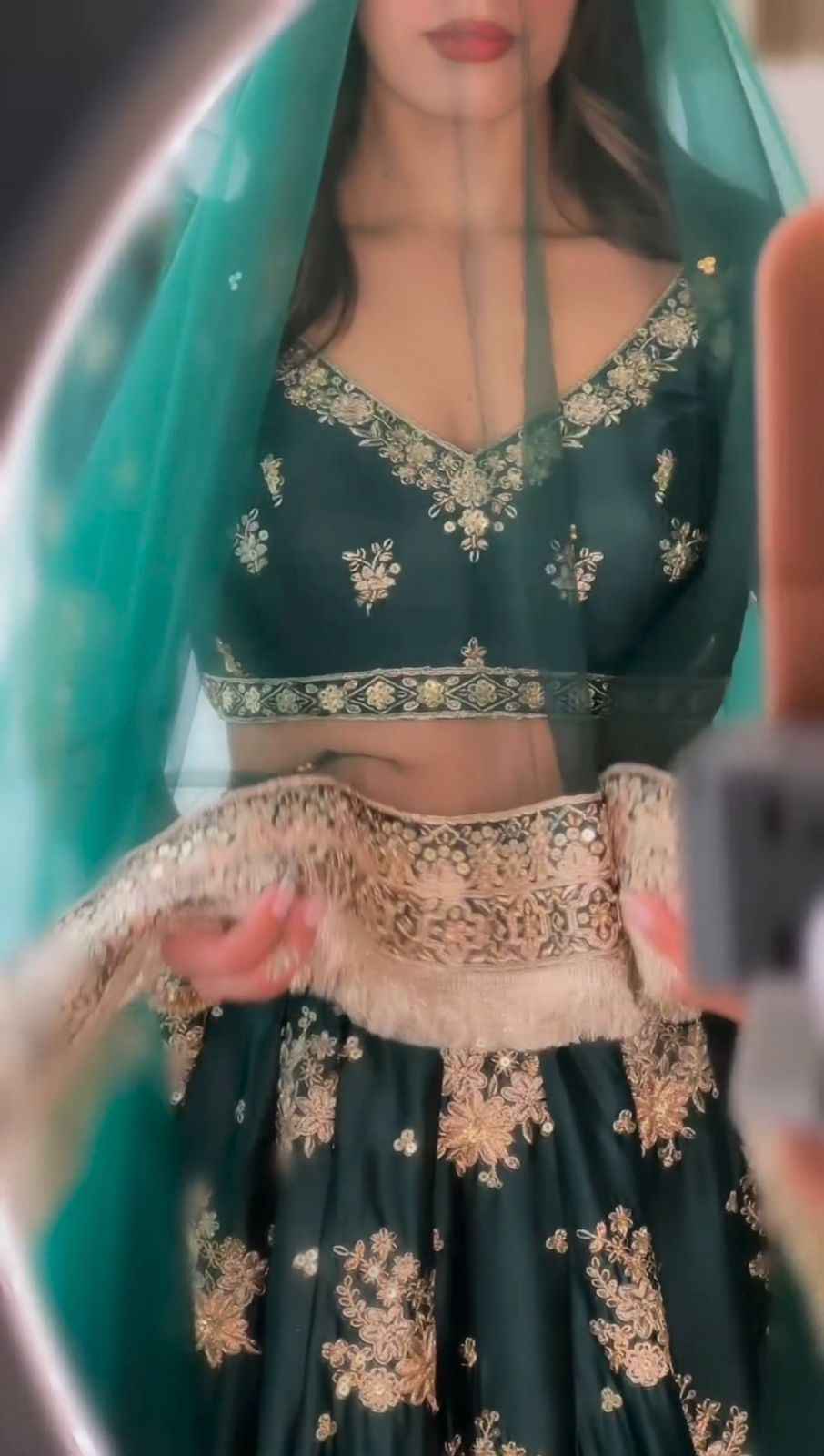 Wedding Wear Green Color Japan Jastin Lehenga For Girls
