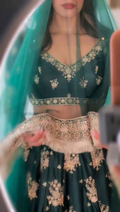 Wedding Wear Green Color Japan Jastin Lehenga For Girls