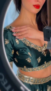 Wedding Wear Green Color Japan Jastin Lehenga For Girls