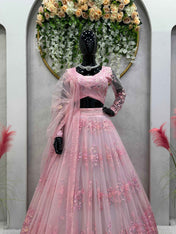 Wedding Wear Pink Color Soft Net Lehenga For Girls