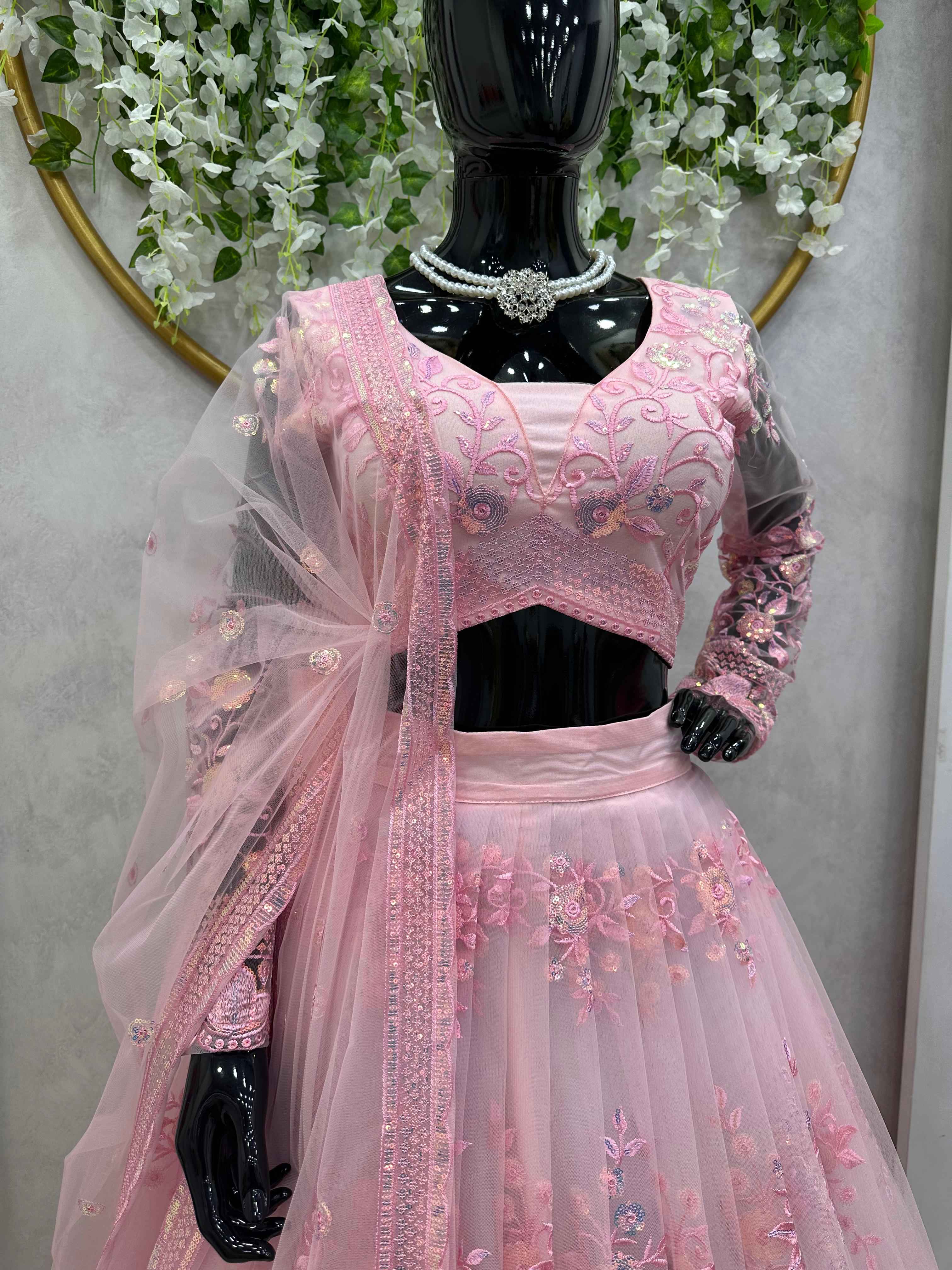 Wedding Wear Pink Color Soft Net Lehenga For Girls
