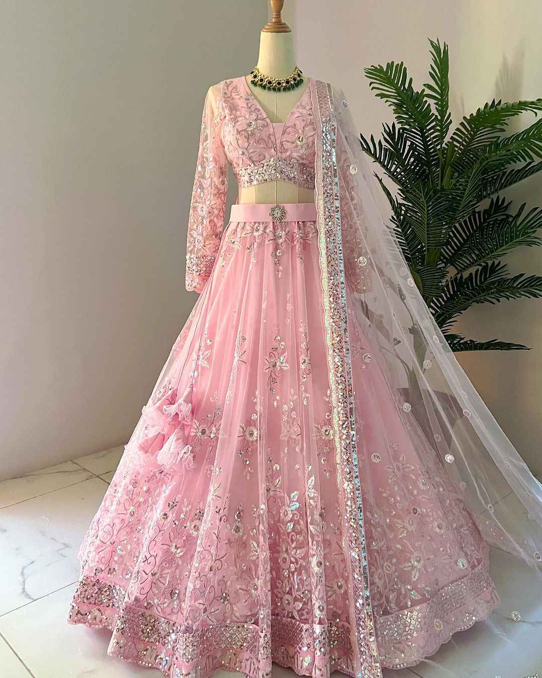 Wedding Wear Pink Color Soft Net Lehenga For Girls
