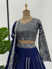 Wedding Wear Blue Color Foux Gogette Lehenga For Girls