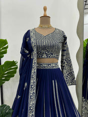 Wedding Wear Blue Color Foux Gogette Lehenga For Girls
