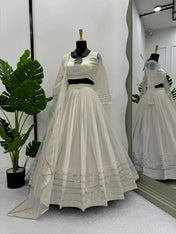Party Wear White Color Tabby Organza Lehenga For Girls