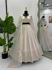 Party Wear White Color Tabby Organza Lehenga For Girls
