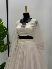 Party Wear White Color Tabby Organza Lehenga For Girls