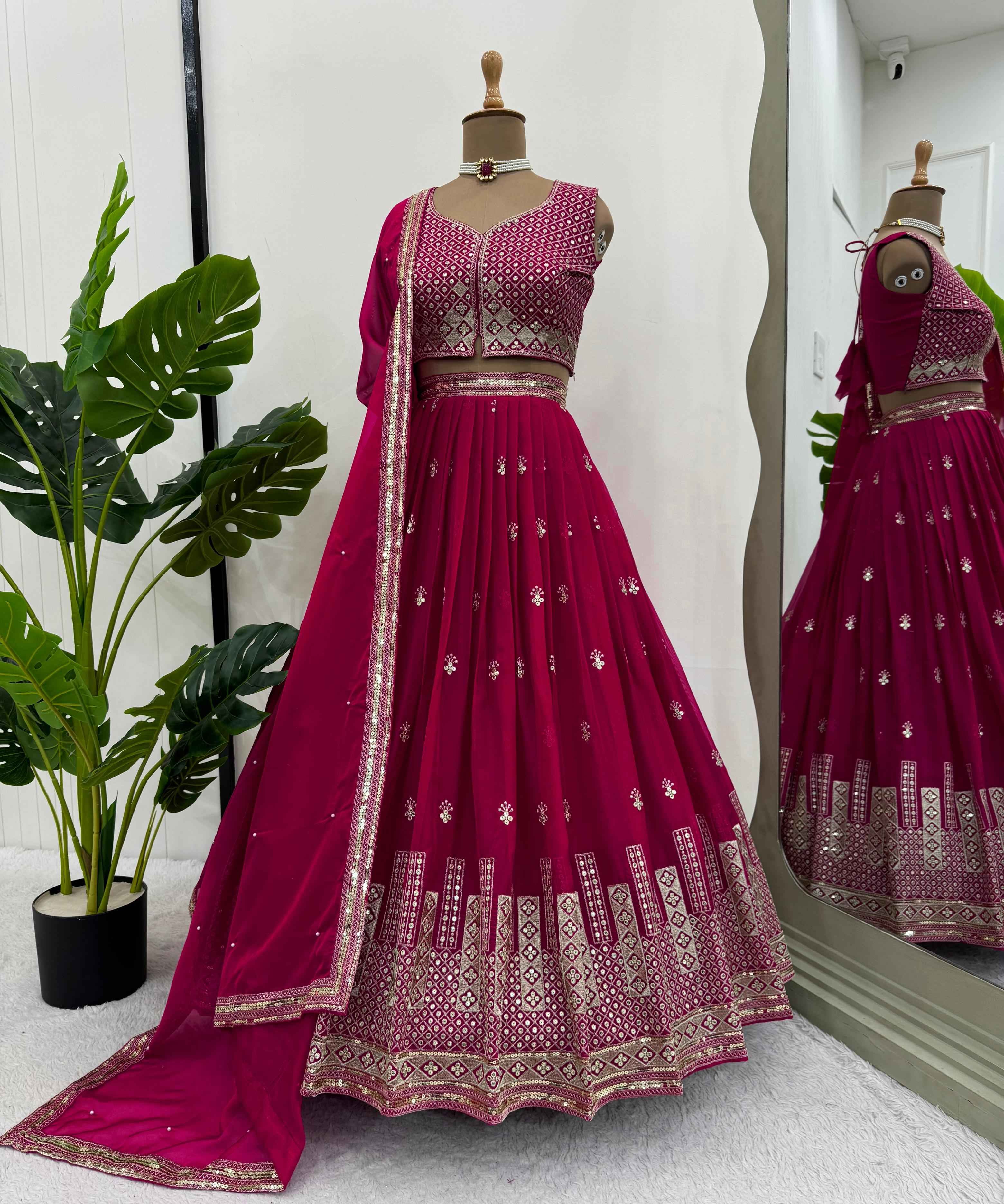 Party Wear Pink Color Tabby Organza Lehenga For Girls