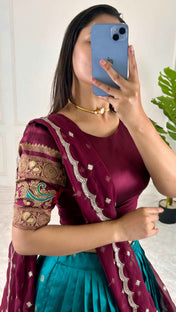 Party Wear Multi Color Jequrd Silk Lehega For Girls