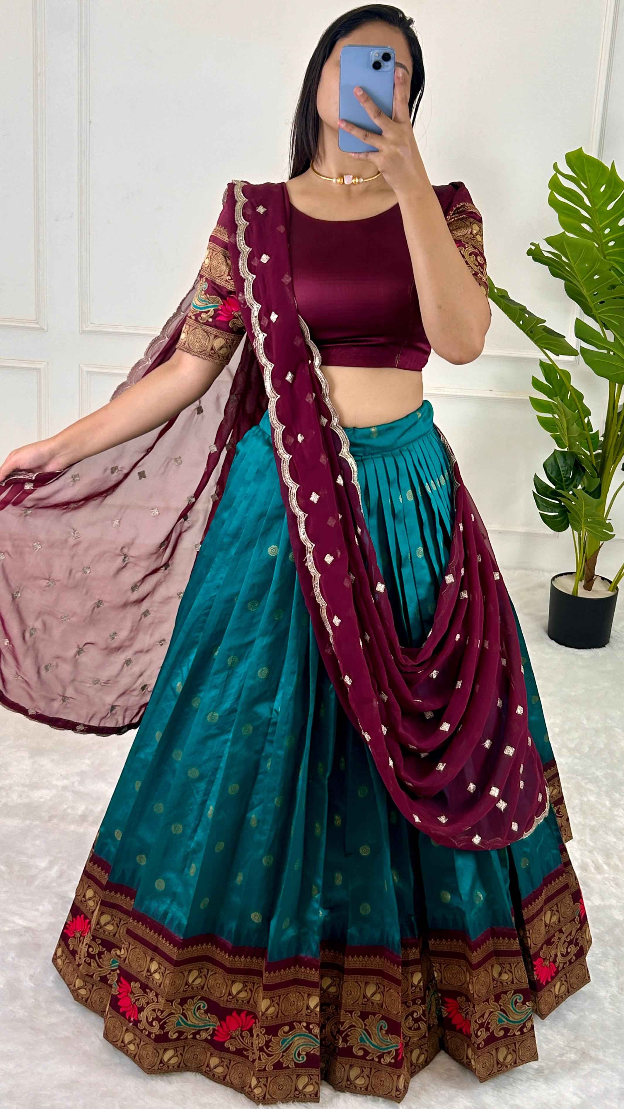 Party Wear Multi Color Jequrd Silk Lehega For Girls